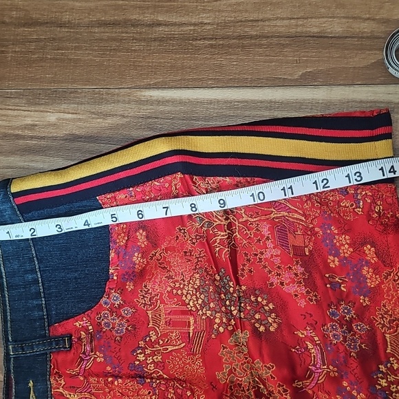 Jordache Vintage Jean Size 11 / 12 and satin skirt Red Gold Blue retro - Picture 15 of 15